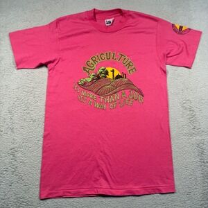 Vintage 90s Hanes Agriculture Graphic Tee Adult M Pink Made in USA Single Stitch